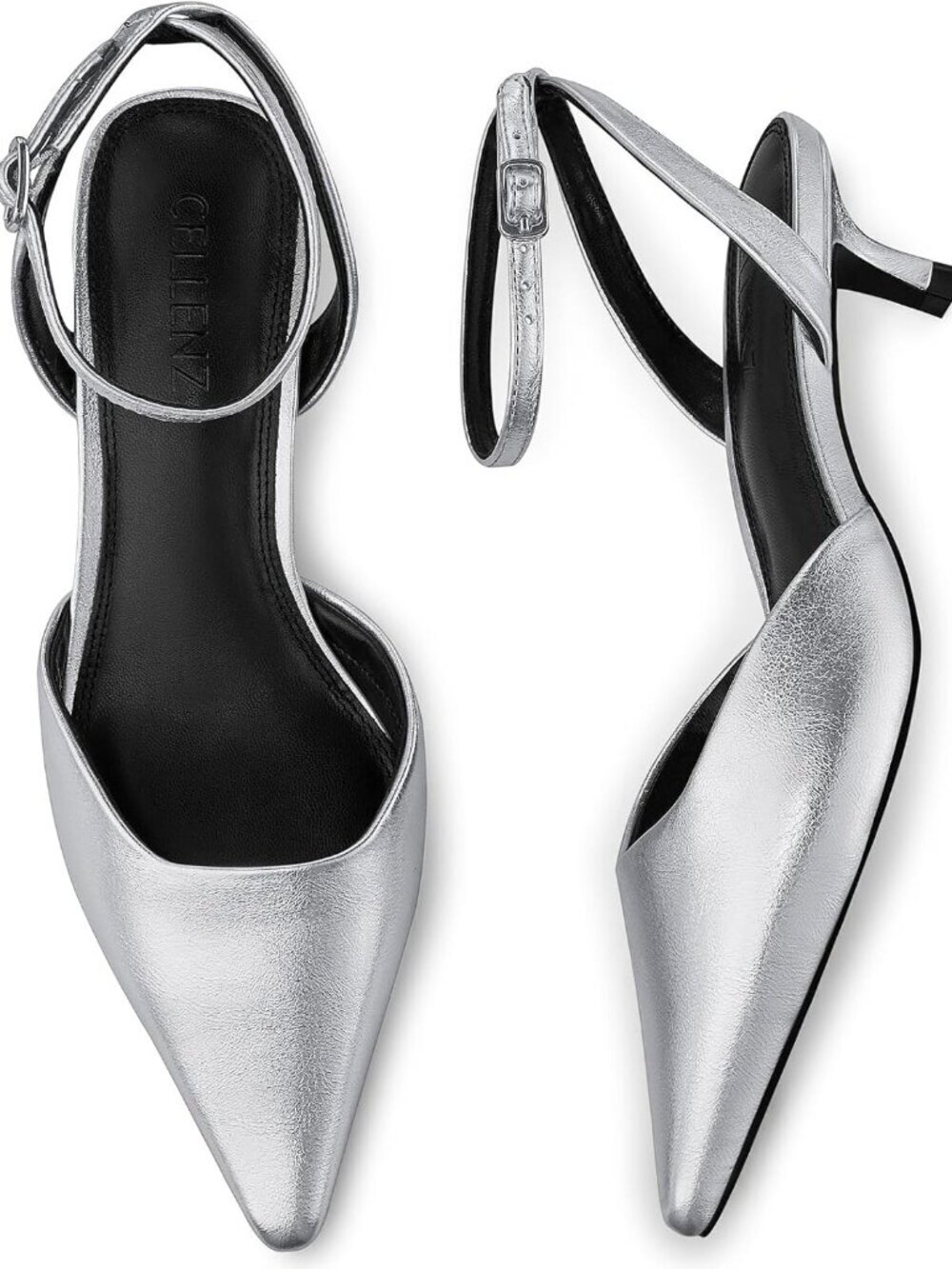 Women's Silver Low Heel Pumps 1.97 Inch Comfortable Kitten Toe Heel Shoes